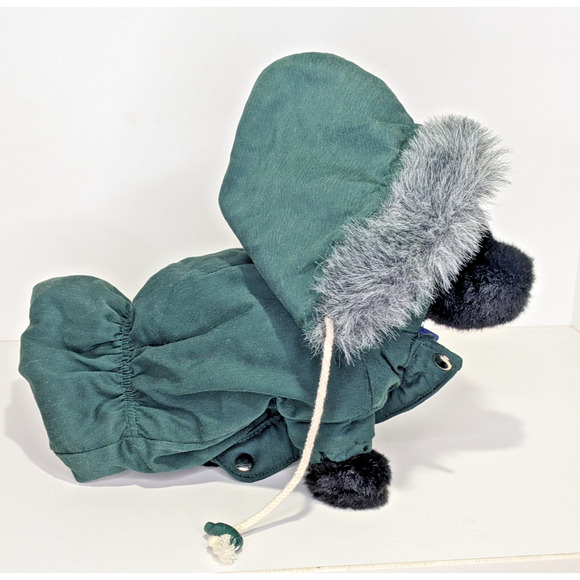 Small Dog Parka with Hood Fur Trimmed Hook & Loop Snap Close Dark Green CUTE - Picture 2 of 8